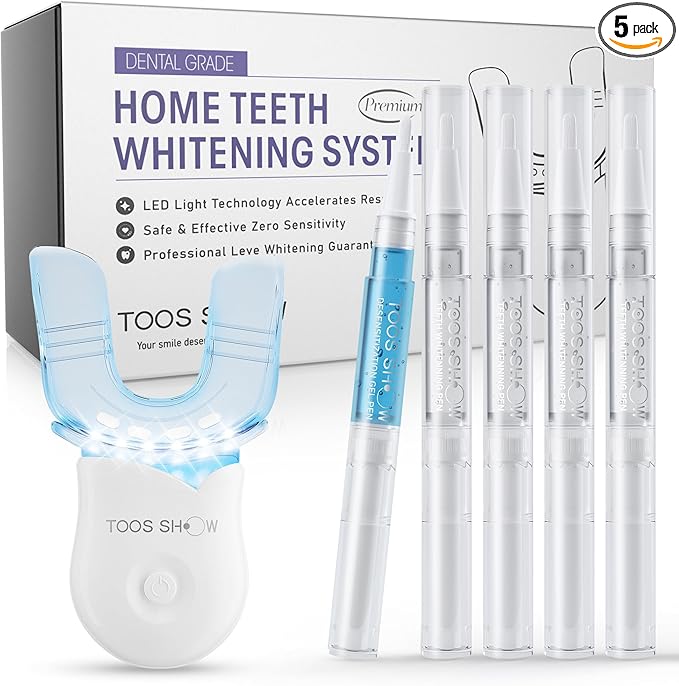 Teeth Whitening Kit for Sensitive Teeth,with 4 Carbamide Peroxide Pen & 1 Remineralization Pen,LED Accelerator Light Non,Tooth Whitener Professional Oral Care Gently Yet Effectively Removes Stains-Ruum Studio Home