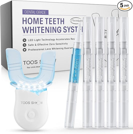 Teeth Whitening Kit for Sensitive Teeth,with 4 Carbamide Peroxide Pen & 1 Remineralization Pen,LED Accelerator Light Non,Tooth Whitener Professional Oral Care Gently Yet Effectively Removes Stains-Ruum Studio Home