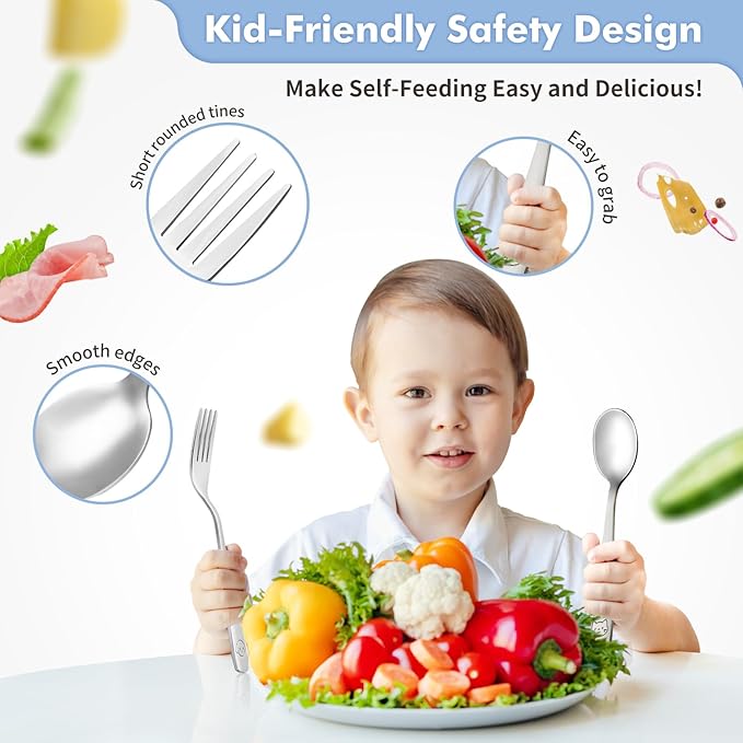 DRKIO Stainless Steel Toddler Utensils Set - 6 Pieces Kids Silverware Set Children Safe Food Grade Small Forks and Spoons Dishwasher Safe Mirror Polished-Ruum Studio Home