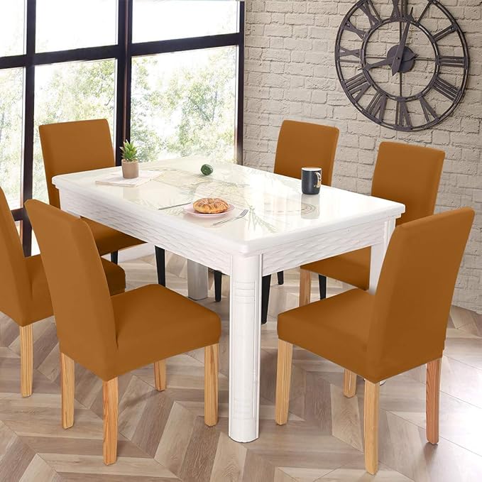JQinHome 6 Pcs Dining Chair Slipcover,High Stretch Removable Washable Chair Seat Protector Cover for Home Party Hotel Wedding Ceremony (Camel)-Ruum Studio Home