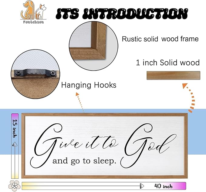 Give It To God And Go To Sleep Sign Wall Decor 40x15 Inch Large Farmhouse Master Bedroom Above Bed Hanging Wall Art Rustic Guest Room Wood Framed Over Bed Wall Decoration (Wood White)-Ruum Studio Home