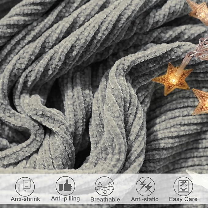 lifein Throw Blanket for Couch, Soft Boho Decor Bed Throw,Cozy Grey Knitted Chenille Small Farmhouse Lightweight Throw for Spring(Light Grey,50 * 60")-Ruum Studio Home