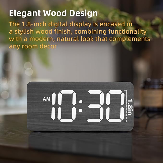 uscce Wooden Digital Alarm Clocks for Bedrooms: Dimmable Dual Alarm Clock with Large Numbers for Bedside Desk - Loud Alarm for Heavy Sleepers with Volume Control - Wood Decor & Gifts-Ruum Studio Home