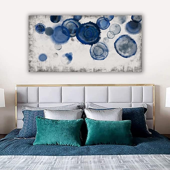 YJYart Blue Wall Art For Living Room Watercolor Dots Wall Decorations Indigo Dot Wall Decor Posters for Room Aesthetic Modern Artwork 24x48 Inch-Ruum Studio Home