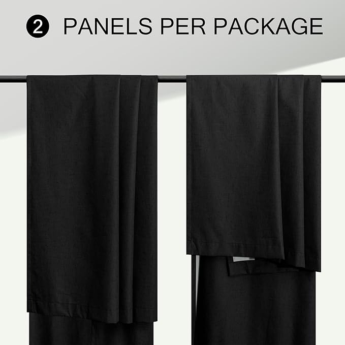 Black Boho Curtains for Bedroom 90 Inches Long Sound Proof Blackout Linen Window Treatment Drapes Double Full Total Light Blocking Floor to Ceiling Curtains for Dining Room 90 Length 2 Panel Back Tab-Ruum Studio Home