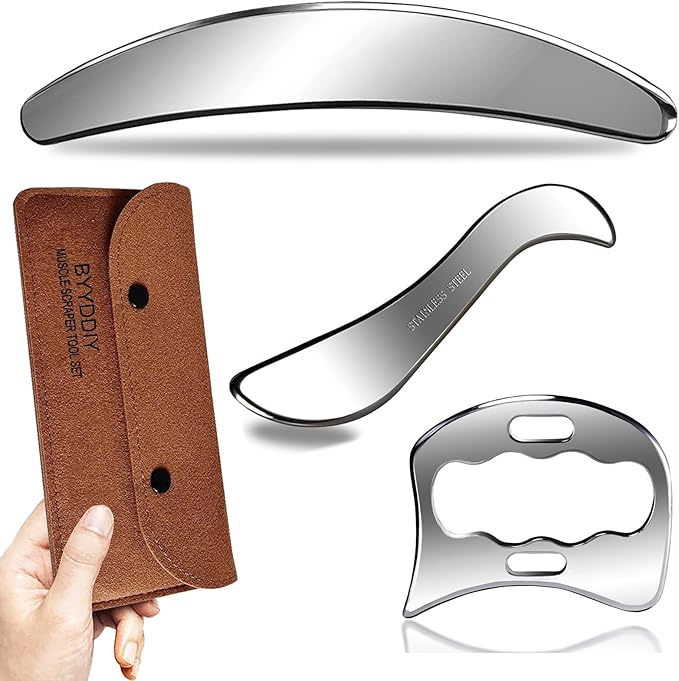 BYYDDIY 3 in 1 Stainless Steel Muscle Scraper Tools Set,Scraping Massage Tools for Physical Therapy,Derma Edge & GuaSha Massage Scraper Tool-Ruum Studio Home