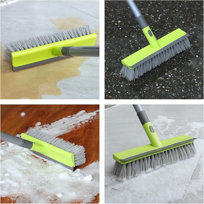 Floor Scrub Brush 2 in 1 Scrape and Stiff Bristle Deck Brush for Cleaning Concrete, Patio, Garage, Kitchen, Carpet and Bathroom 57" Long Handle-Ruum Studio Home