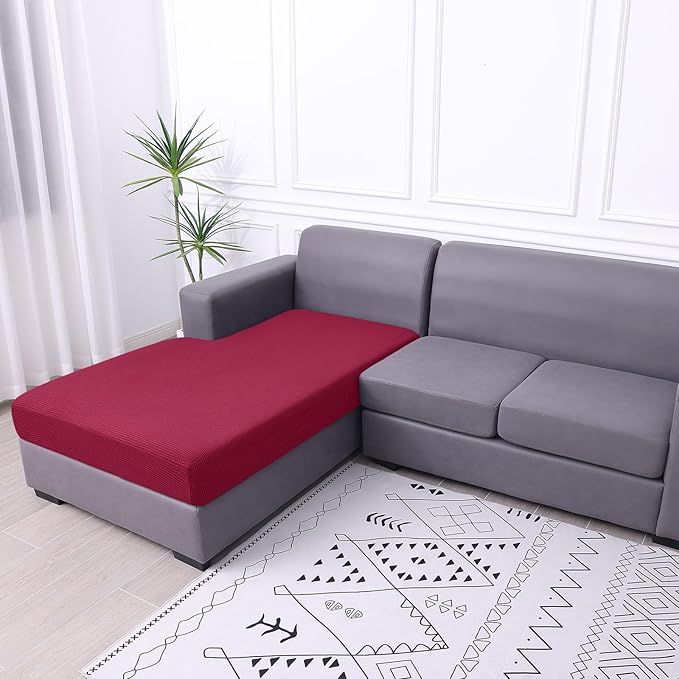 hyha Waterproof Sectional Couch Covers, Non Slip Sofa Couch Cushion Covers L Shape, Thick Stretch Jacquard Fabric, Washable Sofa Slipcovers with Elastic Bottom (1 Piece for Chaise XL, Wine Red)-Ruum Studio Home