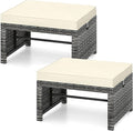 Tangkula 2 Pieces Patio PE Rattan Ottomans, Multipurpose Outdoor Footstool Footrest Additional Seating Side Table with Soft Zippered Cushions for Deck, Garden, and Yard (White)-Ruum Studio Home