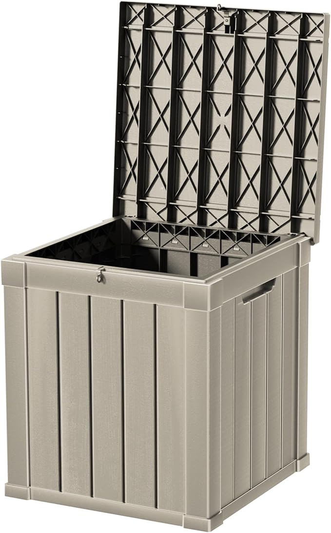 50 Gallon Double-Wall Resin Deck Box - Lockable Waterproof Outdoor Storage Box, 515lbs Capacity & Doubles as Seating for Patio Furniture - Garden Tools, Pool Accessories (Brown)-Ruum Studio Home