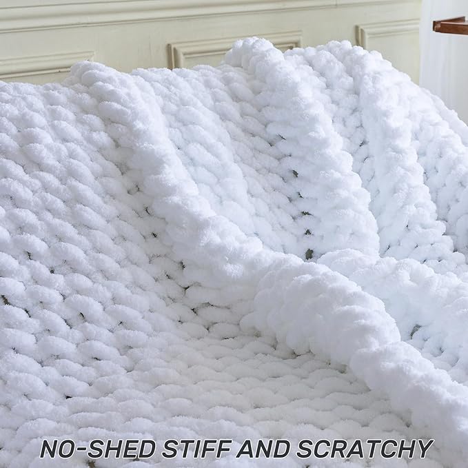 Chunky Knit Blanket - Luxury Soft Cozy 60 * 80 Throw Blanket,100% Woven Blanket Rope Knot Throw Blanket for Couch, Sofa, Home Decor, Gift - Machine Washable（White）-Ruum Studio Home
