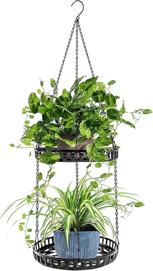 Plant Hanger Indoor Outdoor, 2 Tier Hanging Planter Plant Shelf, Metal Hanging Plants Holder for Indoor Outdoor Plants-Ruum Studio Home