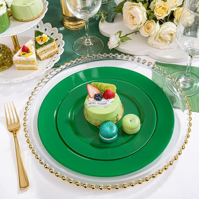 FLOWERCAT 60PCS Green Plates & St. Patrick's Day Plates - Heavy Duty Dark Green plates Disposable for St. Patrick's Party&Super Bowl- Include 30PCS 10.25" Dinner Plates & 30PCS 7.5" Dessert Plates-Ruum Studio Home
