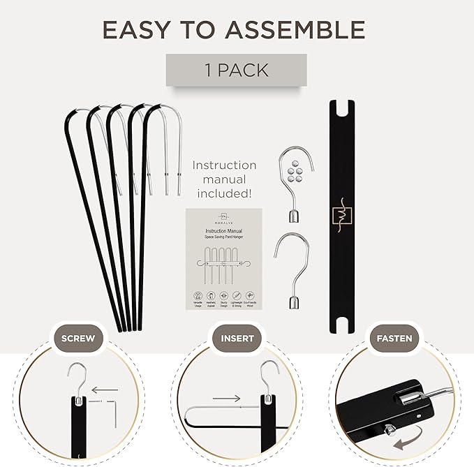 MORALVE Pants Hangers Space Saving - European Beechwood Scarf and Jean Hangers - Closet Organizer and Space Saver Pant Rack, Leggings Hanger, and Scarf Holder with 360° Swivel Hook (1 Pack)-Ruum Studio Home