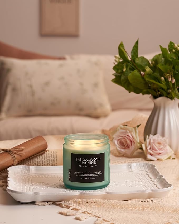 M&SENSE Sandalwood Jasmine Scented Candle, 11.6oz 70 Hours Burn Time Clean Non Toxic Natural Soy Wax Candle 2 Cotton Wick Home Decor for Mothers Day & Bathroom Bedroom-Ruum Studio Home