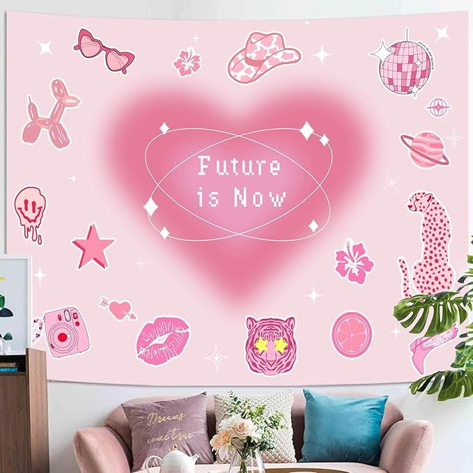 Lunerfex Y2K Tapestry Pink Wall Tapestry, Cute Tapestries for Bedroom Funny Tapestries Wall Hanging for Bedroom Living Room Decor Pink-4 44"x60"-Ruum Studio Home
