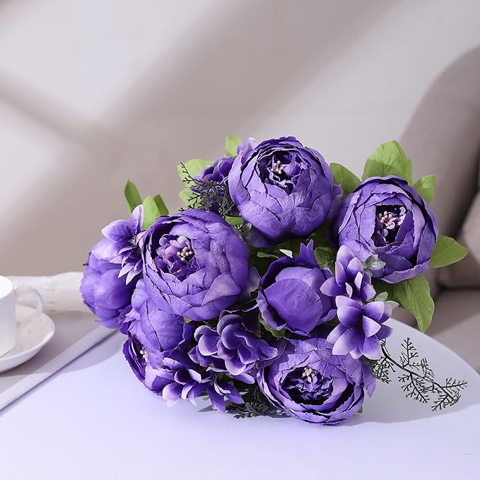 Duovlo Artificial Peony Silk Flowers Fake Flowers Vintage Wedding Home Decoration,Pack of 1 (Medium Purple)-Ruum Studio Home