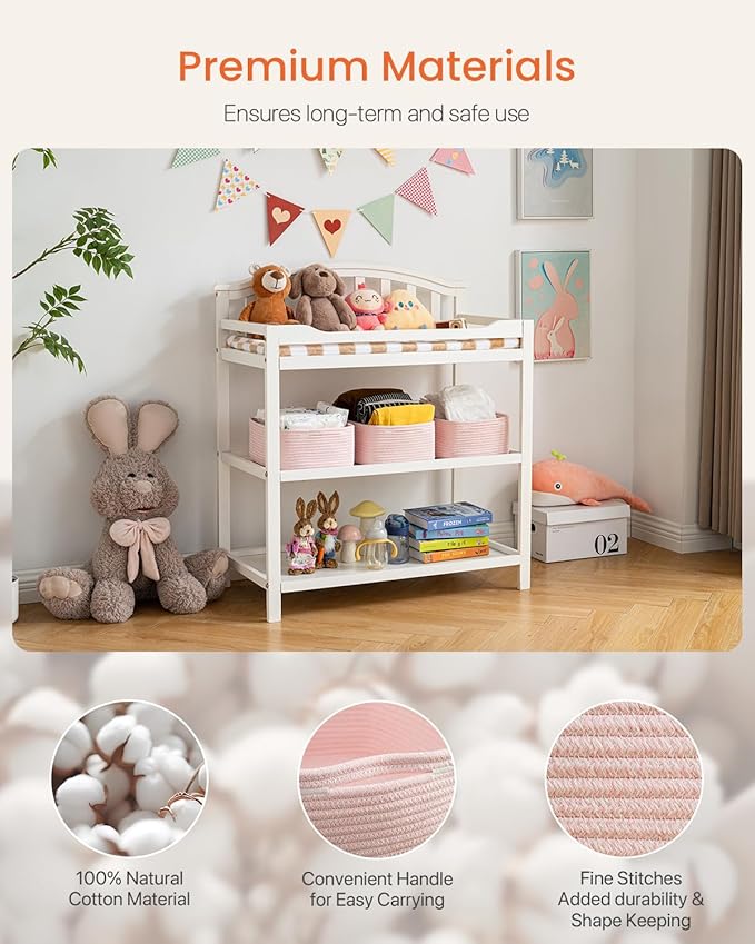 KALLAX Small Woven Basket, 13.5 x 9.5 x 5 Inches, Storage Basket for Organizing, Cute Small Rope Shelf Closet Cube Storage Bins Baskets for Shelves, Dog Toy Gift Baskets Empty, 3 Pack Light Pink-Ruum Studio Home