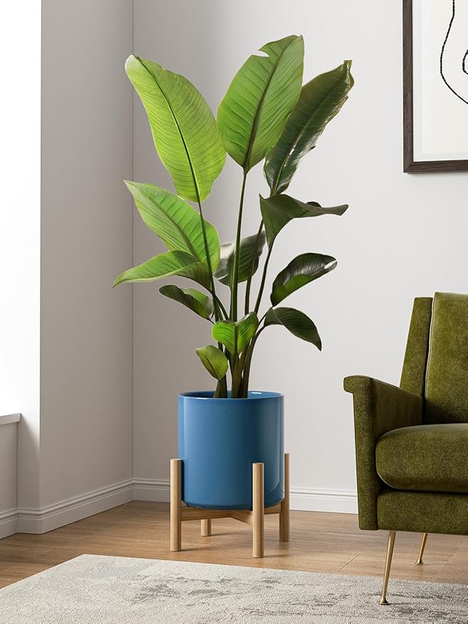 LE TAUCI 12 Inch Pots for Plants, Ceramic Large Plant Pot for Indoor Plants, Mid-Century Modern Flower Planter Pots with Drainage Hole and Removable Plug, Round Planter Pot, Reactive Glaze Blue-Ruum Studio Home