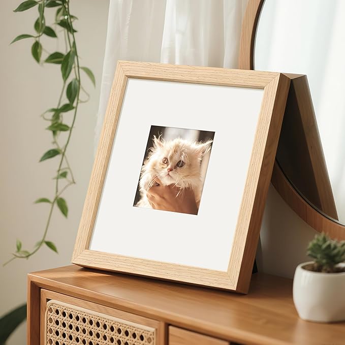 upsimples 8x8 Picture Frames, Natural Solid Wooden Picture Frames, Display 4x4 with Mat or 8 x 8 Without Mat, Wall or Tabletop, 1 Pack, Natural-Ruum Studio Home