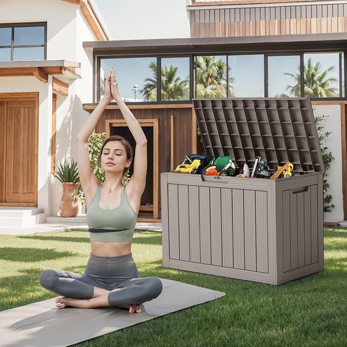 DRATO 45 Gallon Deck Box, Outdoor Storage Box for Patio Furniture, Patio Cushions, Gardening Tools, Pool Supplies 480lbs Weight Capacity,Waterproof Resin Storage Boxes-Ruum Studio Home