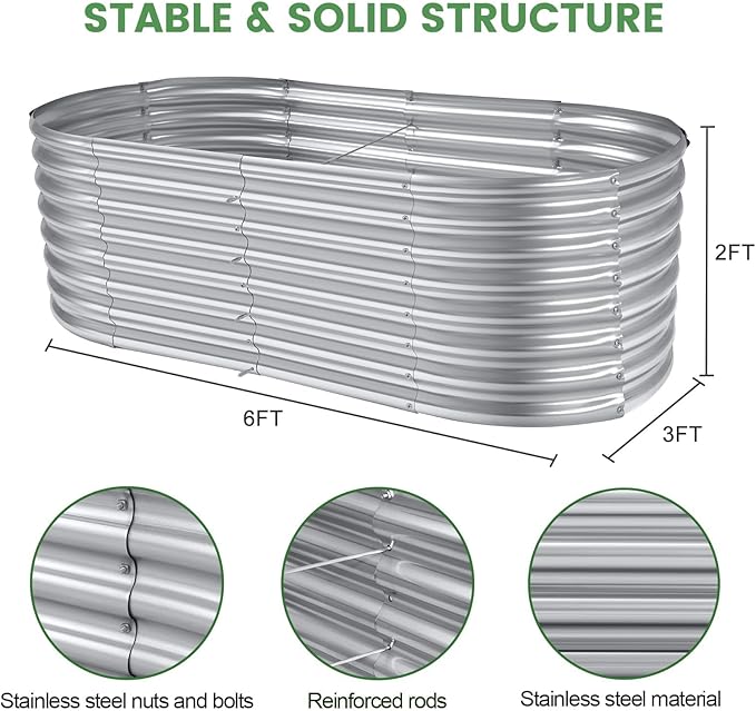 Land Guard 6×3×2ft Galvanized Raised Garden Bed Kit, Galvanized Planter Raised Garden Boxes Outdoor, Oval Large Metal Raised Garden Beds for Vegetables…-Ruum Studio Home