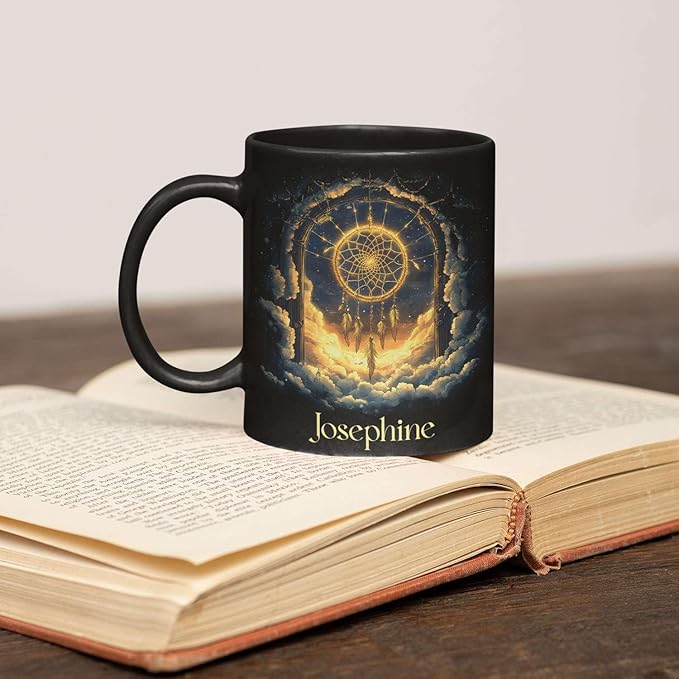 Personalized Name Black Coffee Mug, Custom Unique Celestial Mug 11oz or 15oz, Custom Fantasy Landscape Ceramic Cup, Nature Lover Coffee Cup for Holiday, Gifts for Women, Men-Ruum Studio Home