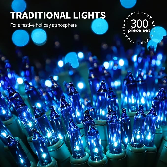 300LIGHTS(2*150L) Blue Extra-Bright with End Connectors Christmas Decorative Lights 19.44m UL Certified Mini String Light Set Waterproof for Home Garden Holiday Tree Party Patio Decor Wedding-Ruum Studio Home