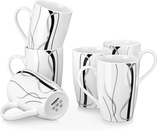 VEWEET Coffee Mugs Set of 6, 16 OZ Large Coffee Cups Set, White Mug Sets Ceramic Mugs Set with Big Handle, Microwave Dishwasher Safe, Series Fiona-Ruum Studio Home