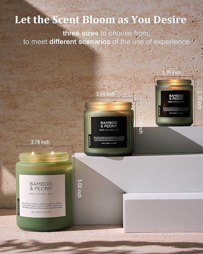 M&SENSE Bamboo Peony Spring Large Candles for Home Scented 19.4oz 110 Hour Long Lasting Burn Natural Organic Soy Candle Gifts for Women, Fresh Smelling Aromatherapy Gifts for Stress Relief-Ruum Studio Home