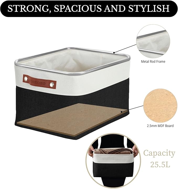 DECOMOMO Storage Bins Fabric Storage Baskets for Shelves, Linen Closet Organization Toys Nursery (Black and White, Large - 3 Pack)-Ruum Studio Home