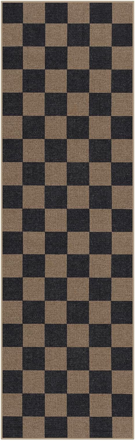 Lahome Checkered Easy Jute 2x8 Runner Rug, Washable Kitchen Runner Rug Non Slip for Entryway Indoor, Checkerboard Black Indoor Outdoor Carpet for Hallway 8ft Entry Laundry Porch-Ruum Studio Home