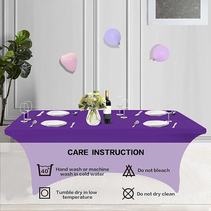 IVAPUPU 4FT Table Cloth for Rectangular Fitted Events Stretch Purple Table Covers Washable Cover Spandex Tablecloth Protector for Party, Wedding, Cocktail, Banquet, Festival-Ruum Studio Home