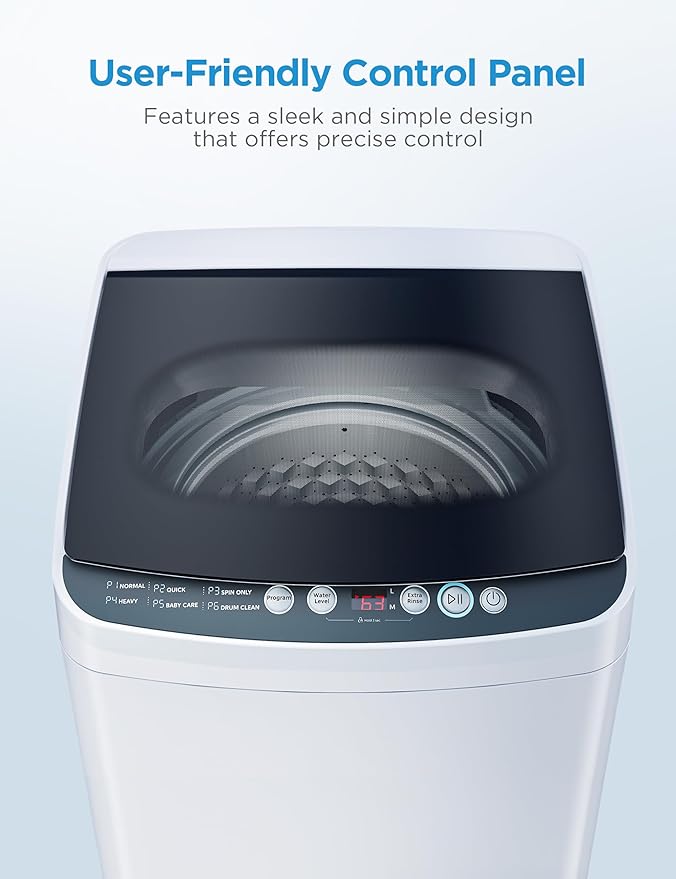 Midea MLTW09M1BWW Portable Washer with 6 Cycles, Drum Clean, Quick, Stainless Steel Tub, Transparent Lid, LED Display Washing Machine, 0.9 cu. ft, White-Ruum Studio Home