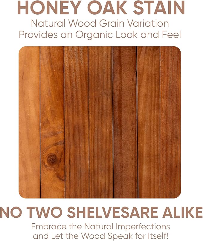 Homeforia Oak Floating Shelves 42 inch Long, High End Solid Real Wood 42inch Floating Shelf for Wall Mounted, Honey Oak Wooden 42in Floating Shelves, Heavy Duty Bracket, 42 X 6.5 X 1.75 in, Set of 2-Ruum Studio Home