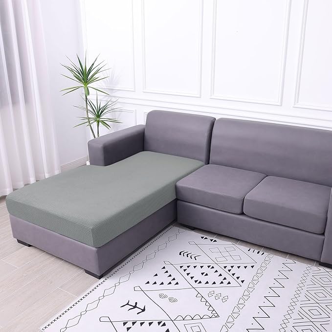 hyha Waterproof Couch Cushion Covers, Sectional Sofa Cushion Slipcovers L Shape, Thick Stretch Jacquard Fabric, Washable Chaise Lounge Cover with Elastic Bottom (1 Piece for Chaise, Light Grey)-Ruum Studio Home