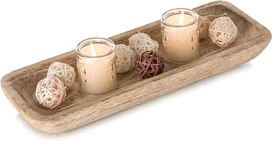 Romadedi Decorative Bowls for Home Decor, Wooden Dough Bowl for Decor, 16" Large Wood Bowl for Kitchen Table Centerpieces, Long Narrow Wooden Tray for Dining Table Decor Centerpiece-Ruum Studio Home