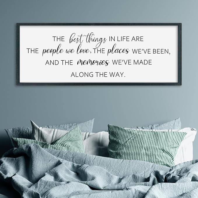 SRSZHIYUE The Best Things in Life Sign Wall Decor Art 40"×15" for family Home Bedroom Adventure Large Wood Framed Wall Hanging (Black)-Ruum Studio Home
