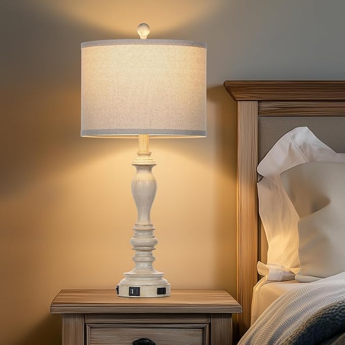 27.5" Retro Table Lamps Set of 2 with USB A+C Charging Ports -Nightstand Lamp for Bedroom Vintage Rustic Table Lamps for Living Room Traditional Nightstand Bedside Lamps（2 Bulbs Included）-Ruum Studio Home