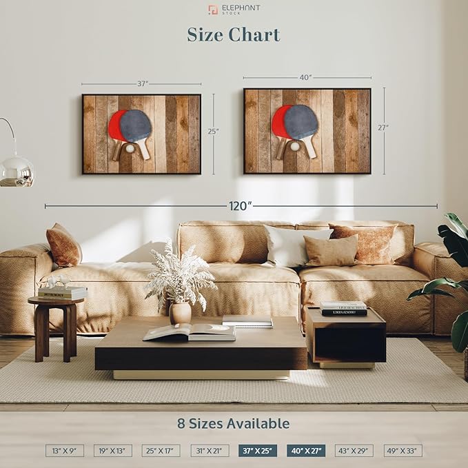 ElephantStock Ping Pong Wall Art - Horizontal Framed Canvas - 1-Piece Living Room Wall Decor - Photography Canvas Print - Brown and Red Decor for Wall - 37" X 25"-Ruum Studio Home