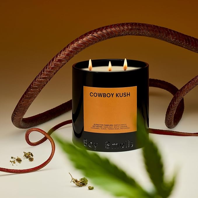 Boy Smells - Cowboy Kush Scented Candles for Men and Women - 8.5 oz - Soy, Coconut Wax Candle Blend - Aromatic Candles for Home with Suede, Saffron and Patchouli - 50-Hour Burn - Cotton Wick-Ruum Studio Home