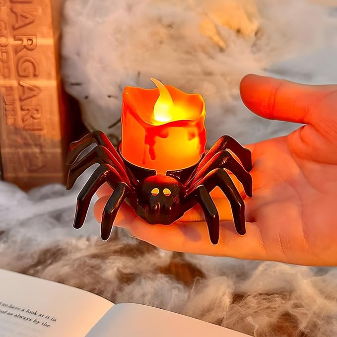 6 Pack Halloween Flameless Candles Battery Operated LED Spider Tealight Candles for Halloween Home Decorations, Light Up Halloween Decorations Indoor for Table Party Office Fireplace Halloween Gifts-Ruum Studio Home