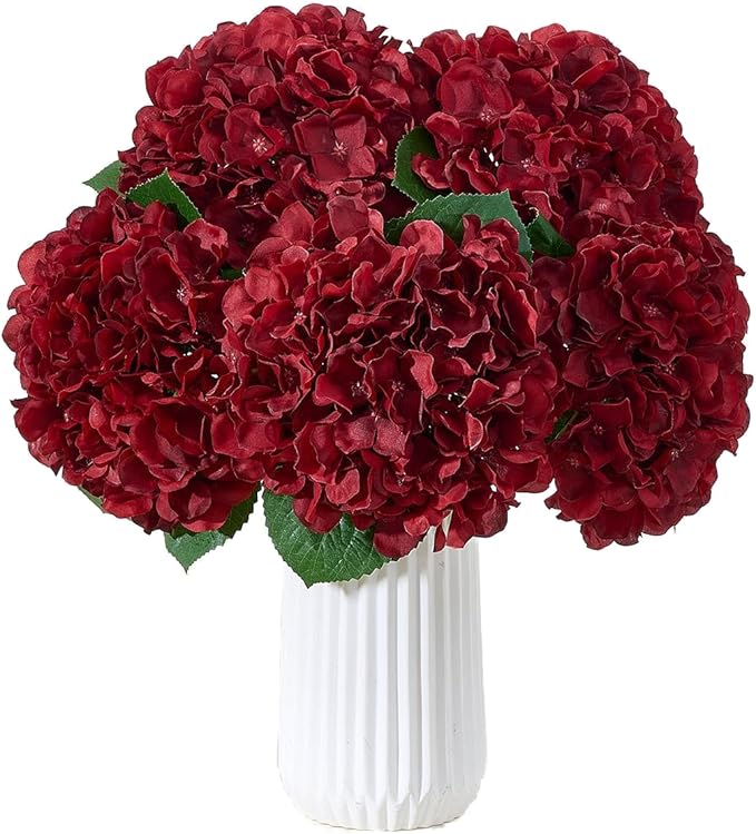 8Pcs Burgundy Fake Flowers Silk Hydrangea Artificial Flowers Bouquets Faux Hydrangea Stems for Home Table Centerpieces Wedding Party Decoration-Ruum Studio Home