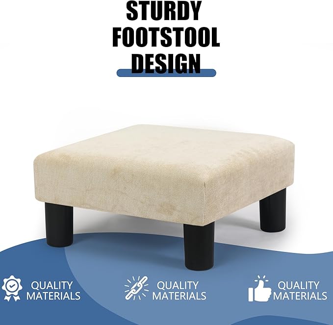 Joveco Small Foot Rest Stool Ottoman, 15" Fabric Square Footstool Upholstered Footrest for Chair, Under Desk, Office, Living Room, Wheat-Ruum Studio Home