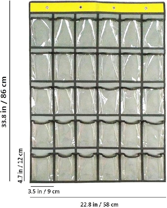 Classroom Pocket Chart for Phone Calculator Holder Over The Door Hanging Closet Jewelry Organizer with 30 Clear Pockets (GREY)-Ruum Studio Home