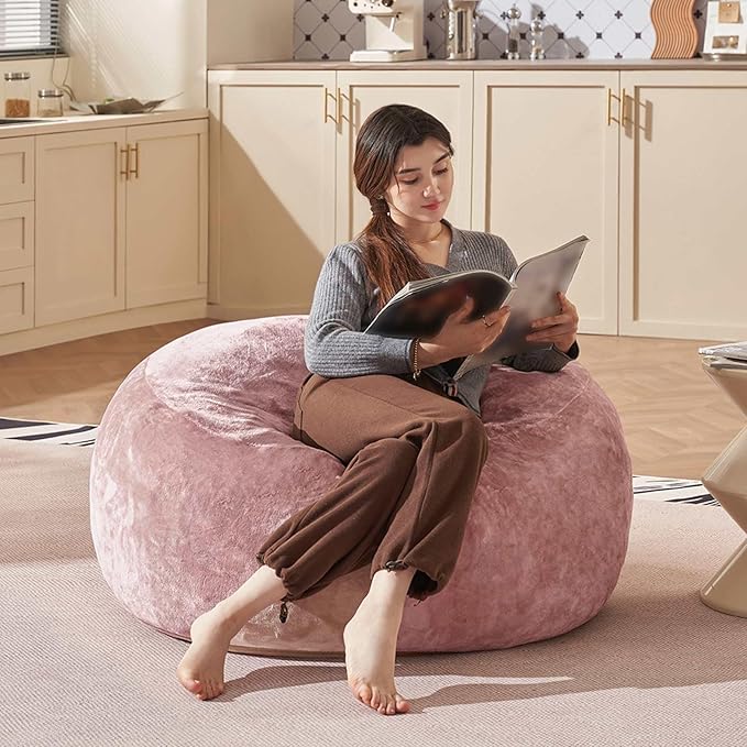 Bean Bag Chair 3Ft, Memory Foam Filled, Large Beanbag Chairs for Adults and Teens, Soft Sofa with Removable Flannel Cover, Round Couch for Living Room Bedroom College Dorm (Pink, 3FT-36×36"×24")-Ruum Studio Home