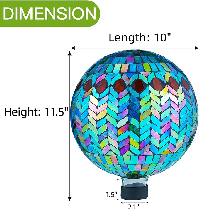 VOREEN Mosaic Glass Gazing Ball Outdoor Gazing Globe, Reflective Ball Yard Decoration for Homes, Patio, Lawn and Gardens, Gift for Mom Wife Friend, 10-Inch, Blue-Ruum Studio Home