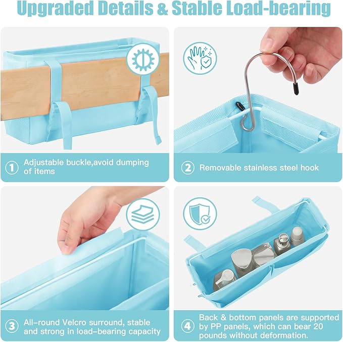 Bedside Caddy Organizer with Fixed Straps, Bunk Bed Caddy ideal for Home, Bunk Bed, Dorm, Hospital, Crib, Versatile Bedside Storage Solution (Blue)-Ruum Studio Home