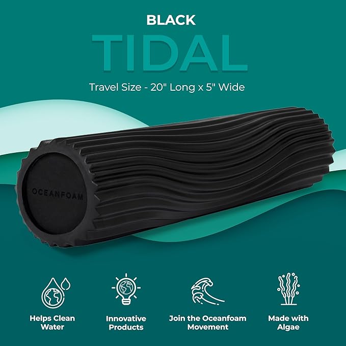 Oceanfoam Tidal Roller - Black - Muscle Massage Foam Roller for Back Pain & Stretching - Firm and Ergonomic Wide Wave Textured - Yoga, Athletics, & Wellness - Full Size, 20" x 5"-Ruum Studio Home
