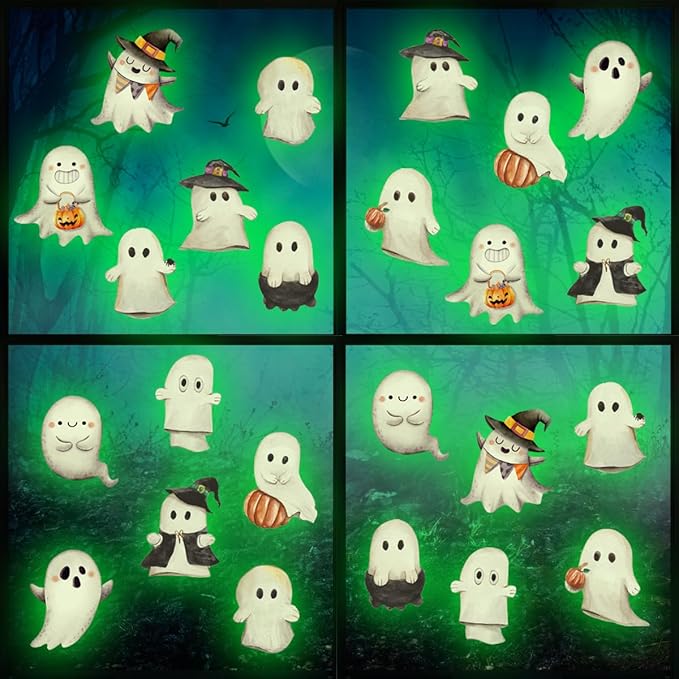 Clothmile Glow in The Dark Halloween Ghost Window Clings, Green Luminous Double-Side Window Stickers for Party Decorations, Home, School, Glass-Ruum Studio Home